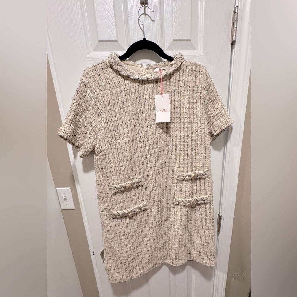 Chic Tweed Dress with Braided Accents